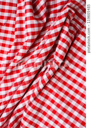 Red and white plaid fabric background Red and white plaid fabric background 119605485