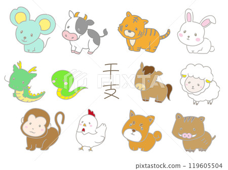 Cute zodiac illustration set 119605504