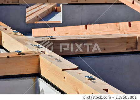 The combination of the foundation, foundation packing, and base, which are the core of a house 119605801