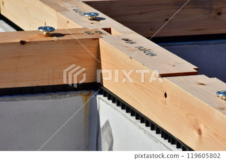 The combination of the foundation, foundation packing, and base, which are the core of a house 119605802