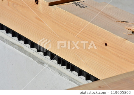 The combination of the foundation, foundation packing, and base, which are the core of a house 119605803