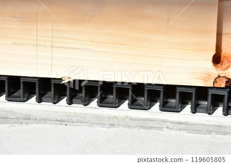 The combination of the foundation, foundation packing, and base, which are the core of a house 119605805
