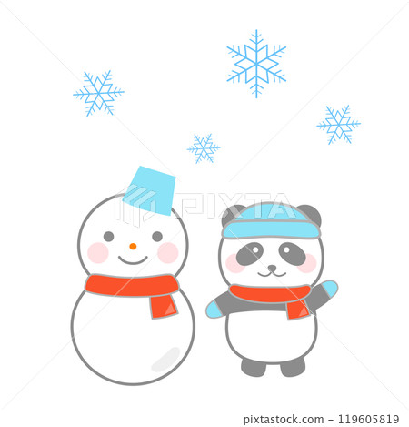 雪人和熊貓的冬季插圖 119605819