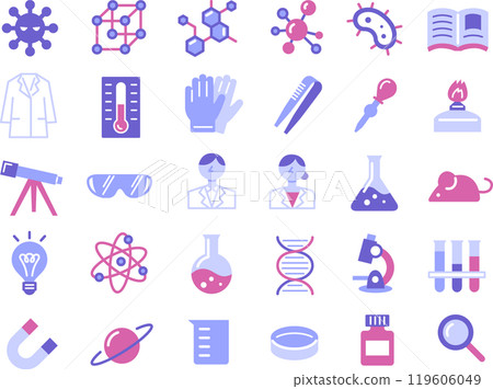 Science, research, and experiment icon illustration set (color) 119606049