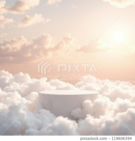 A cloud podium in a dreamy sky, perfect for serene product displays. A cloud podium in a dreamy sky, perfect for serene product displays. 119606394