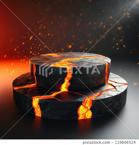 Low-profile, fiery podium perfect for dramatically showcasing hot item products Low-profile, fiery podium perfect for dramatically showcasing hot item products 119606524
