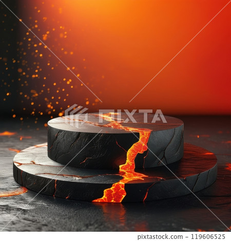 Low-profile, fiery podium perfect for dramatically showcasing hot item products Low-profile, fiery podium perfect for dramatically showcasing hot item products 119606525