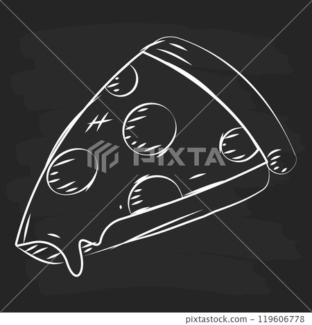 Hand-drawn pizza slice with pepperoni toppings sketch Vector 119606778