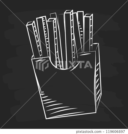 Hand-drawn French fries in a carton sketch Vector Hand-drawn French fries in a carton sketch Vector 119606897