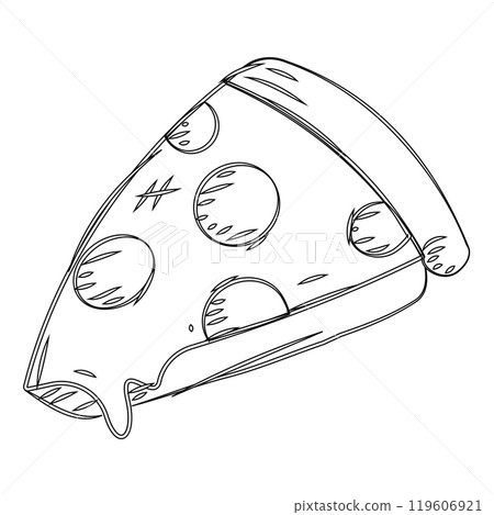 Hand-drawn pizza slice with pepperoni toppings sketch Vector Hand-drawn pizza slice with pepperoni toppings sketch Vector 119606921