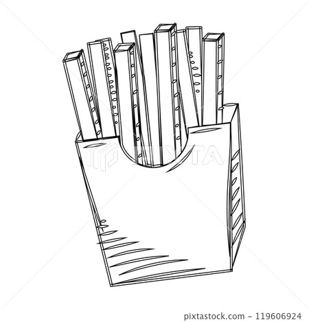 Hand-drawn French fries in a carton sketch Vector 119606924