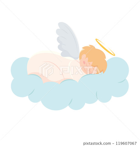 Cute angel with halo flying among clouds Vector Cute angel with halo flying among clouds Vector 119607067