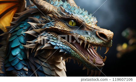 Illustration of a fictional creature, dragon Illustration of a fictional creature, dragon 119607106