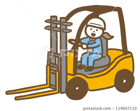 A woman in work clothes driving a forklift (full body) 119607110