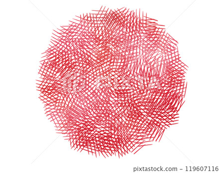 A red round frame drawn with colored pencils 119607116