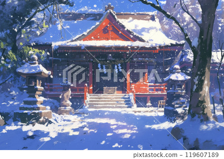 Snow-covered shrine 119607189