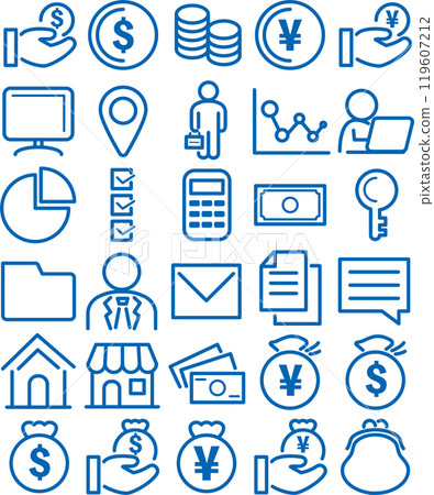 Business money icon pictogram line decoration simple illustration material set Business money icon pictogram line decoration simple illustration material set 119607212