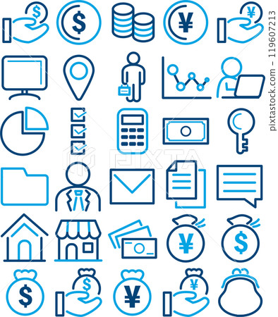 Business money icon pictogram line decoration simple illustration material set Business money icon pictogram line decoration simple illustration material set 119607213