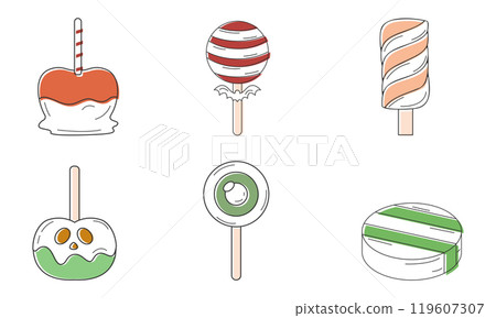 Halloween candy icons collection with spooky sweets Vector Halloween candy icons collection with spooky sweets Vector 119607307