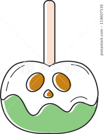 Halloween caramel apple with skull face and green icing Vector Halloween caramel apple with skull face and green icing Vector 119607336