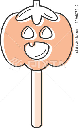 Smiling pumpkin face lollipop for Halloween treats Vector 119607342