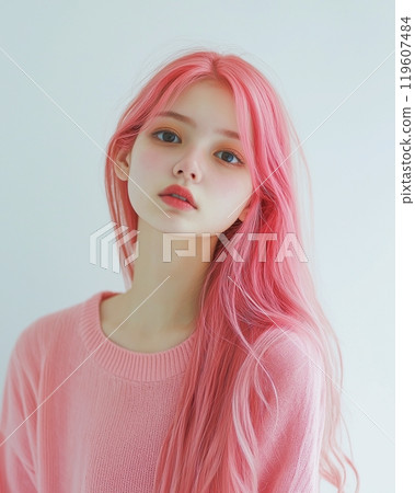 美麗的彩色頭髮女人“AI生成圖像” 119607484