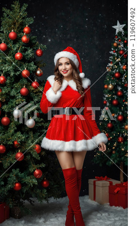 打扮成聖誕老人和聖誕樹的女人 119607492