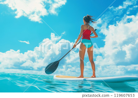 一個女人在美麗的夏日大海裡做悶棍 119607653