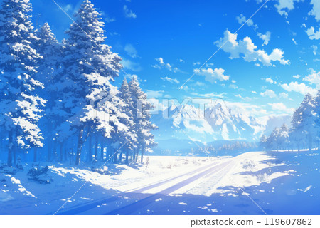 Snow scene on a sunny day 119607862