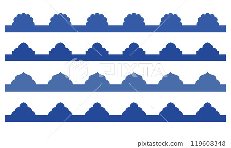 Traditional geometric arabic roof top border. Oriental abstract arch, arc seamless pattern. 119608348