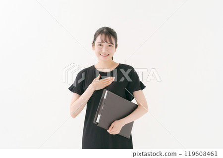 Portrait of a working woman on white background Portrait of a working woman on white background 119608461