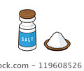 Salt in a jar and on a plate 119608526