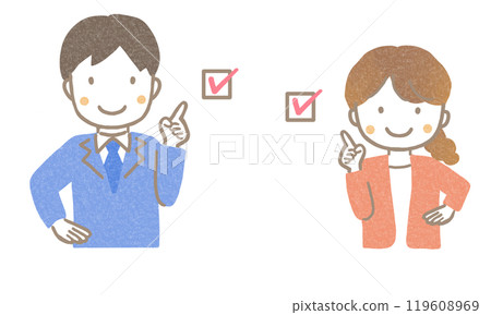 An office worker in a suit pointing his index finger (upper body) An office worker in a suit pointing his index finger (upper body) 119608969
