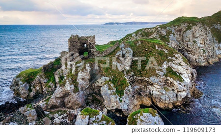 Kinbane Castle in Northern Ireland - The magnificent ruins of an ancient coastal structure provide 119609173