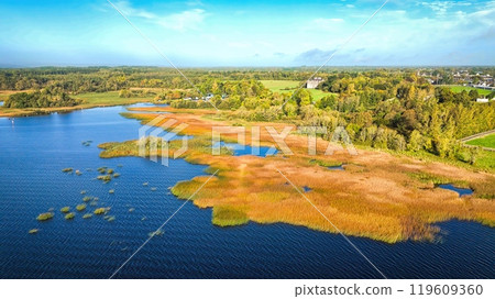 Lough Derg in Portumna Ireland - an Amazing Scenic Lakeside View Enhanced by Lush Greenery and Calm Lough Derg in Portumna Ireland - an Amazing Scenic Lakeside View Enhanced by Lush Greenery and Calm 119609360