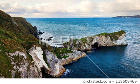 Kinbane Castle in Northern Ireland - The magnificent ruins of an ancient coastal structure provide Kinbane Castle in Northern Ireland - The magnificent ruins of an ancient coastal structure provide 119609469