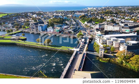 City of Galway Ireland aerial view over the Claddagh district City of Galway Ireland aerial view over the Claddagh district 119609494