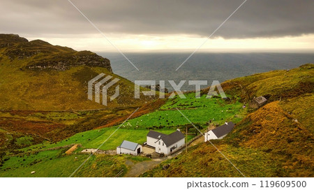 Flight over the Irish west coast in Donegal - A Serene Coastal Homestead Surrounded by Expansive Flight over the Irish west coast in Donegal - A Serene Coastal Homestead Surrounded by Expansive 119609500