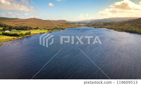 Connemara in Ireland - a Serene Aerial View of Tranquil Islands Along the Lakeside, Capturing 119609513