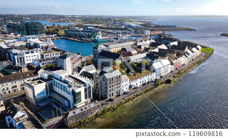 City of Galway Ireland aerial view over the Claddagh district City of Galway Ireland aerial view over the Claddagh district 119609816