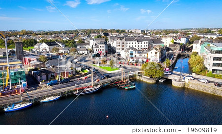 City of Galway Ireland aerial view over the Claddagh district City of Galway Ireland aerial view over the Claddagh district 119609819