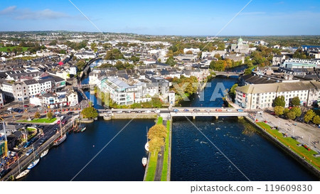 City of Galway Ireland aerial view over the Claddagh district 119609830