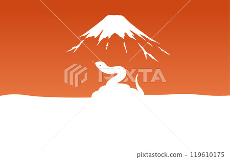 New Year's card template for the Year of the Snake Copy space Snowy landscape of Mt. Fuji and snake 119610175