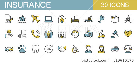 Various insurance related line icon set color 119610176