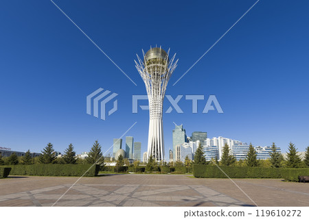 Astana, Kazakhstan Bayterek shining against the blue sky / Astana, Kazakhstan 119610272