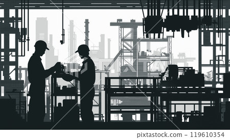 機械製造加工工作人員剪影圖單調 119610354