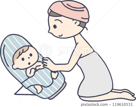 Mother preparing to give baby a bath 119610531