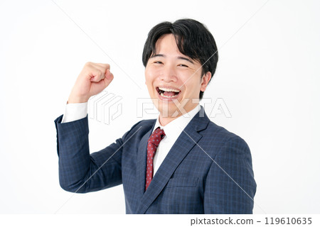 Businessman, male in his 20s, fist pump 119610635