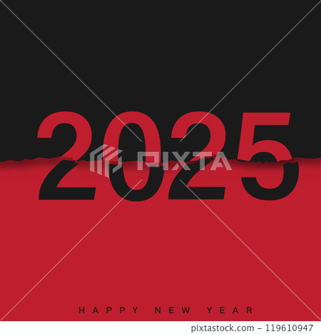 Bold Red and Black 2025 New Year Minimalist Greeting Vector 119610947