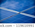closeup photovoltaic panels which installed on the rooftop of the building, concept for storing and using natural power from the sunlight to care about human environment over the world. 119610991